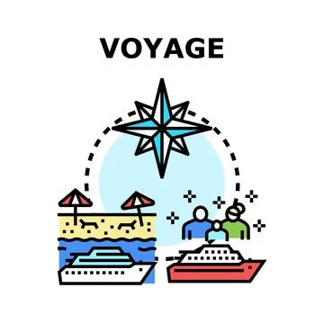Voyage concept with compass, beach and cruise ships Stock Illustration