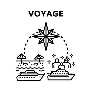 Voyage concept with compass, beach and cruise ships Stock Illustration