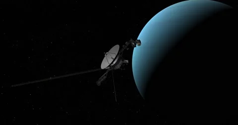 Voyager spacecraft making a close pass of Uranus. Stock Footage 62174008