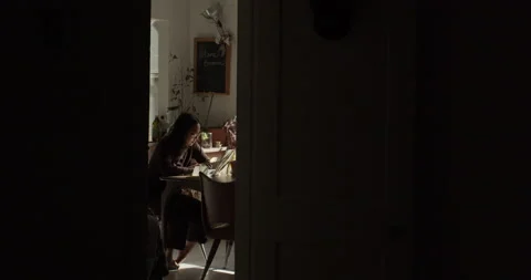 A voyeur view of a woman working from home Stock Footage