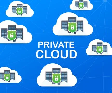 VPC. Private cloud within a company icon of secure data store hand managing.  Stock Illustration