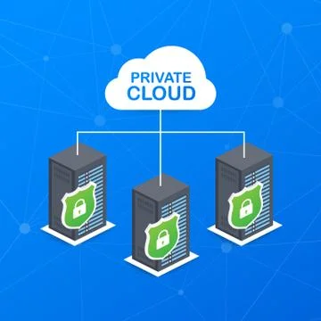 VPC. Private cloud within a company icon of secure data store hand managing.  Stock Illustration