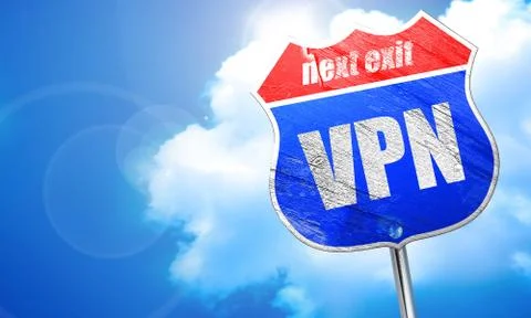 Vpn, 3D rendering, blue street sign Illustrazione stock