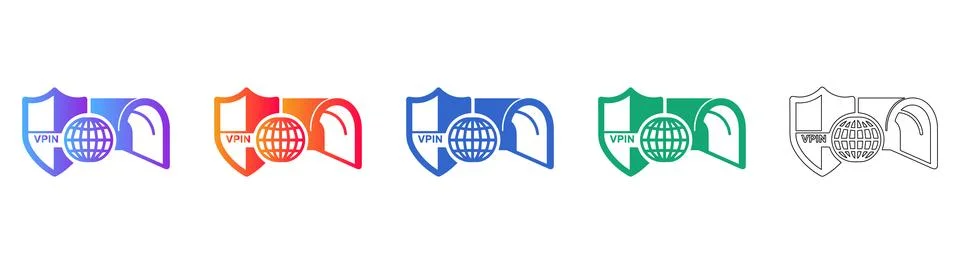 VPN and Secure Network Connection Icons Set 스톡 일러스트