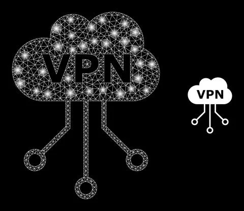 VPN Cloud Icon - Polygonal Mesh with Light Spots Stock Illustration