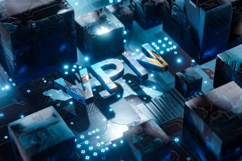 VPN concept illustration. Abstract electrical circuit. The vpn inscription fl Stock Illustration