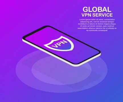 VPN connectivity. Secure virtual private network connection concept. Isometri Stock Illustration