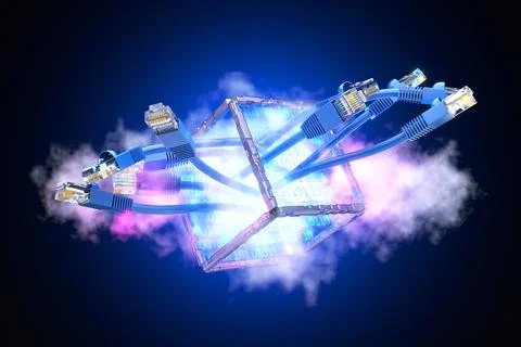 VPN encryption. RJ45 Ethernet connectors. Internet connection. High-speed Stock Illustration