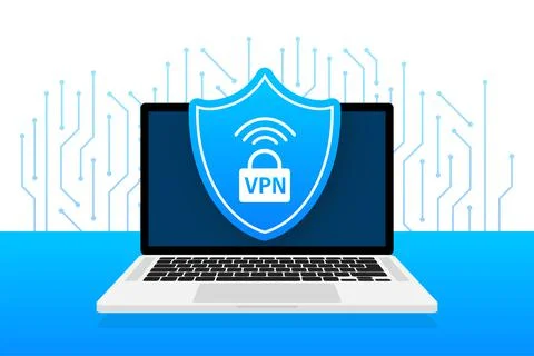 VPN flat blue secure label on white background. Vector illustration. イラスト素材