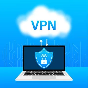 VPN flat blue secure label on white background. Vector illustration. イラスト素材