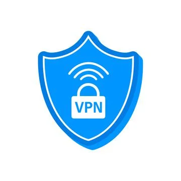 VPN flat blue secure label on white background. Vector illustration. 스톡 일러스트