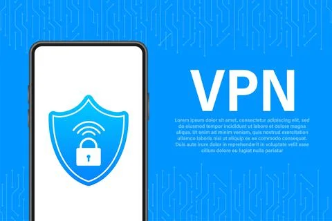 VPN flat blue secure label on white background. Vector illustration. 库存插图