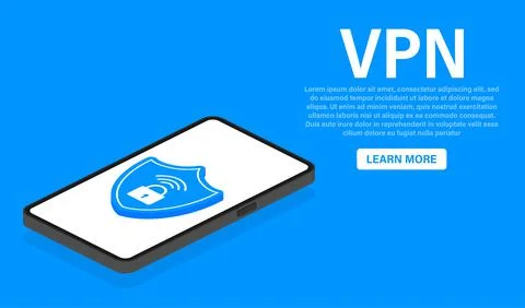 VPN flat blue secure label on white background. Vector illustration. Stock-Illustration