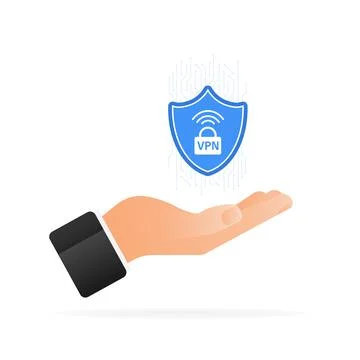 VPN flat blue secure label in hand on white background. Vector illustration 库存插图