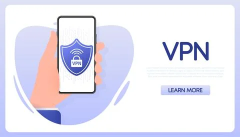 VPN flat blue secure label on white background. Vector illustration 库存插图