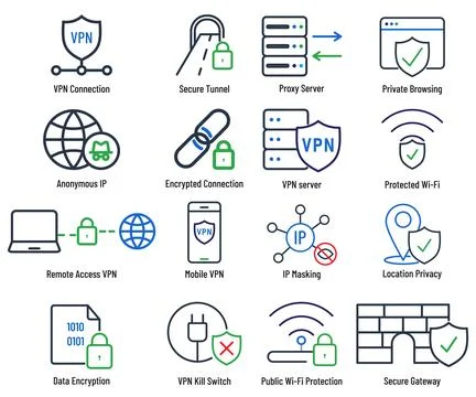 VPN Functional Icons concept. VPN functional icons Stock Illustration