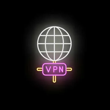 Vpn global network security neon sign icon Stock Illustration