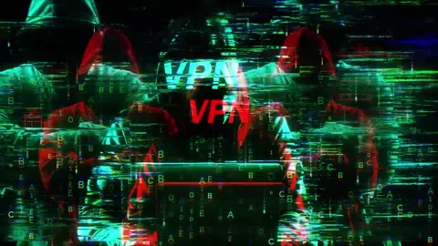 VPN on Hack Screen and data matrix simulation with futuristic HUD screen Stock Footage 320898082