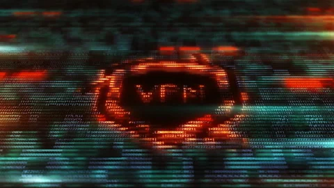 VPN icon emerging from binary code stream, ensuring online privacy and security Stock Footage 308434399