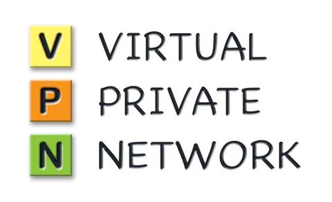 VPN initials in colored 3d cubes with meaning Stock Illustration