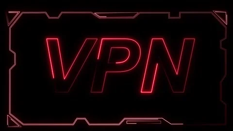 Vpn neon text interface animation with glowing digital frame on black techn.. Stock Footage 337364348
