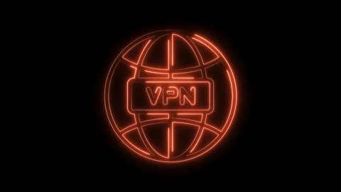 Vpn network connection icon with neon glow effect on black background security Stock Footage 322969587