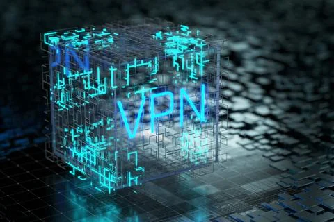 VPN network security internet privacy encryption concept. 3d render Stock Illustration