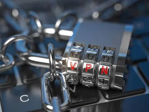 VPN network security internet privacy encryption concept. Lock with VPN co... Stock Photos