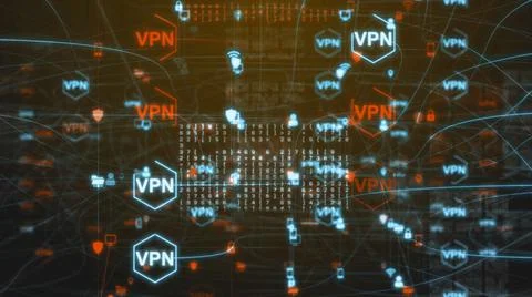 VPN, or virtual private network provides privacy, anonymity and security Stock Illustration