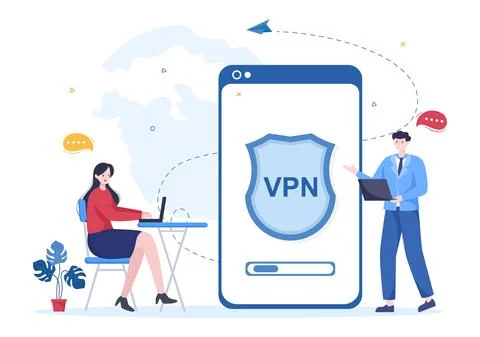 VPN or Virtual Private Network Service Cartoon Vector Illustration to Protect Illustrazione stock