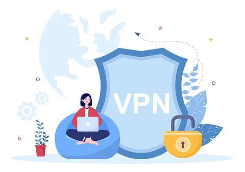 VPN or Virtual Private Network Service Cartoon Vector Illustration to Protect Illustrazione stock