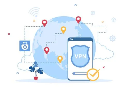 VPN or Virtual Private Network Service Cartoon Vector Illustration to Protect Stock Illustration