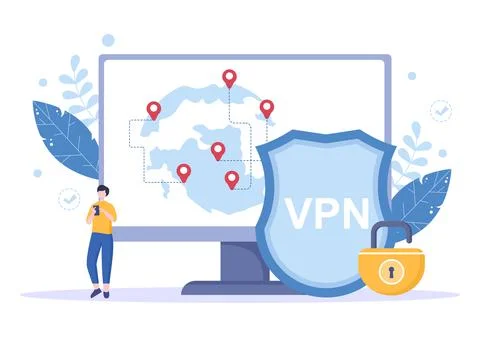 VPN or Virtual Private Network Service Cartoon Vector Illustration to Protect Illustrazione stock