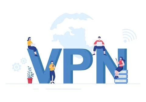 VPN or Virtual Private Network Service Cartoon Vector Illustration to Protect Illustrazione stock