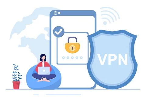 VPN or Virtual Private Network Service Cartoon Vector Illustration to Protect Stock Illustration