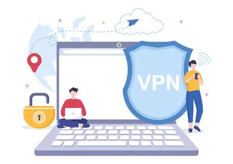 VPN or Virtual Private Network Service Cartoon Vector Illustration to Protect Illustrazione stock