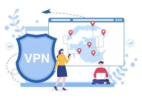 VPN or Virtual Private Network Service Cartoon Vector Illustration to Protect 스톡 일러스트