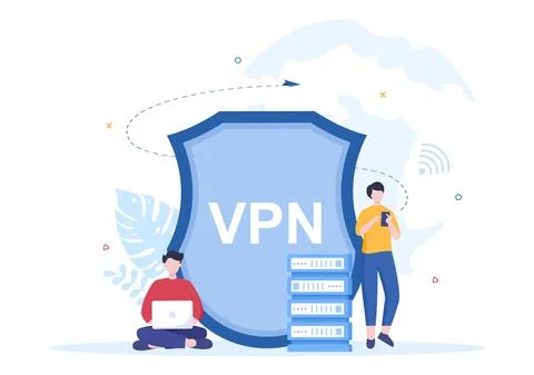 VPN or Virtual Private Network Service Cartoon Vector Illustration to Protect Stock Illustration