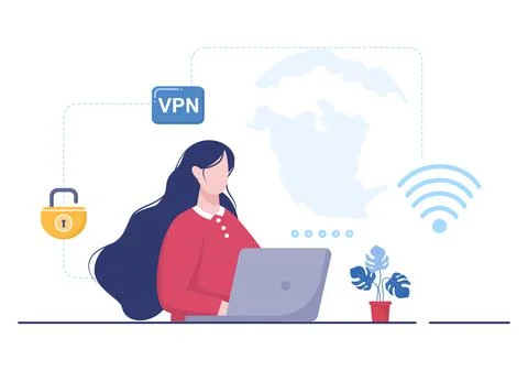 VPN or Virtual Private Network Service Cartoon Vector Illustration to Protect Illustrazione stock