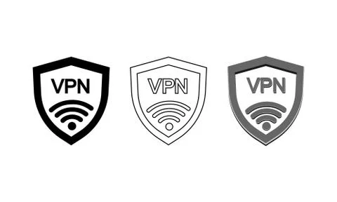 VPN safety shield icon set on isolated background for applications, web, app. Ilustración de archivo