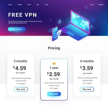 Vpn secure internet browsing webpage, banner for landing page, vector template Stock Illustration