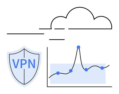 VPN Security and Cloud Data Analysis Represented Through Visual Metaphors Stock Illustration