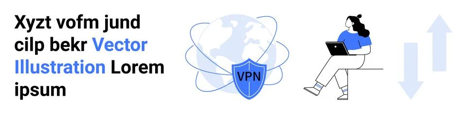 VPN Security and Connectivity Concept with User on Laptop and World Globe Ico Stock Illustration