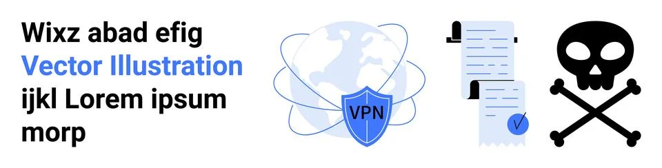 VPN Security and Data Protection with Global Connectivity and Threat Alert Stock Illustration