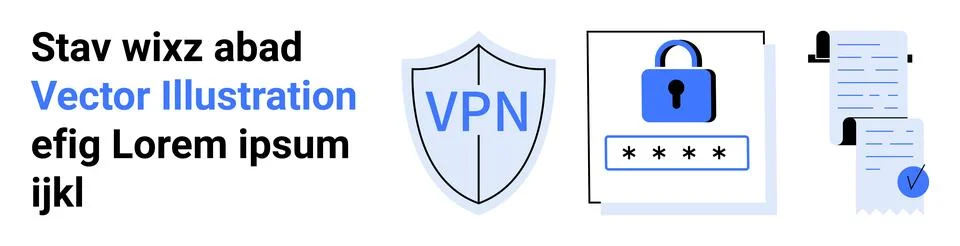 VPN Security Elements with Lock, Shield, Document Icon Stock Illustration