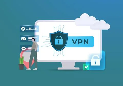 VPN security network concept. Virtual private network with encrypted connection Illustrazione stock