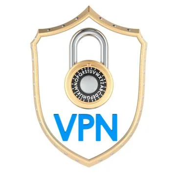 VPN security shield with combination lock, 3d rendering Stock Illustration