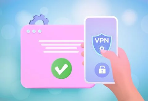 VPN Service app 3d concept. Internet Security Virtual private network and Stock Illustration