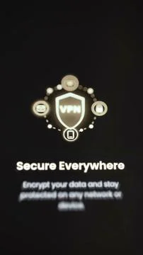 VPN shield connected to device icons with encrypted data protection messaging Stock Photos