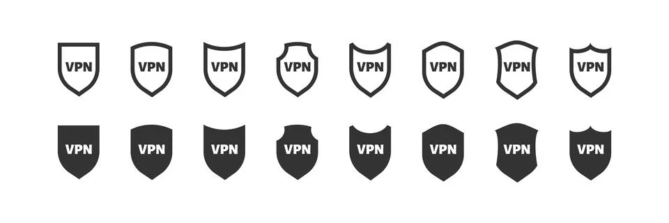 VPN shield. Virtual private network icon set. Vector illustration isolated Stock Illustration